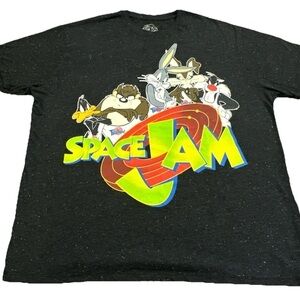 Space Jam Mens XXL Black Movie Graphic T-Shirt Looney Tunes Big Logo Soft Tee